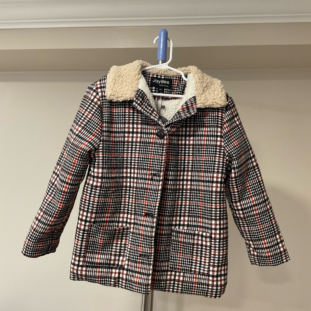 Jaybee Kids Plaid Jacket with Faux Fur Collar